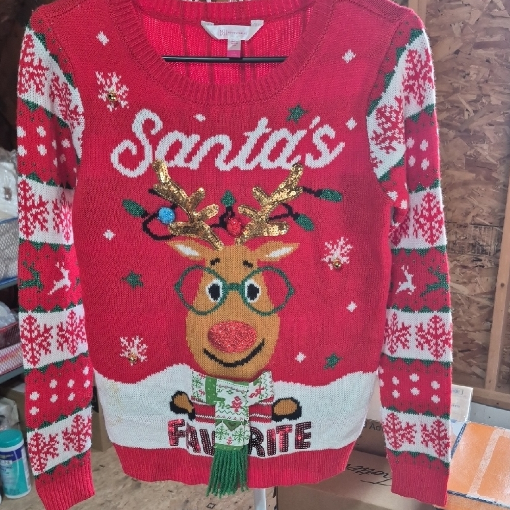 No Boundaries Red Santa's Reindeer Sweater